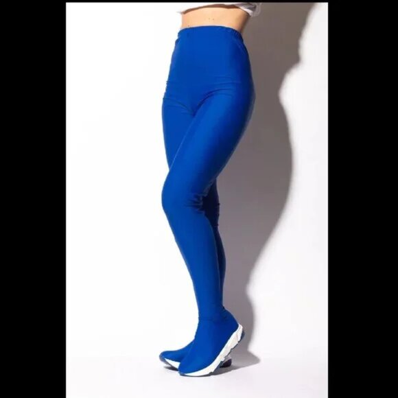 Blue All In One Lycra Stretch Legging Sneaker Pants - Picture 3 of 4